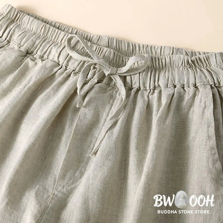 Buddha Stones Plain Color Bottom Hollow Lace Design Lace-up Cotton Women’s Shorts With Pockets - Women’s Shorts