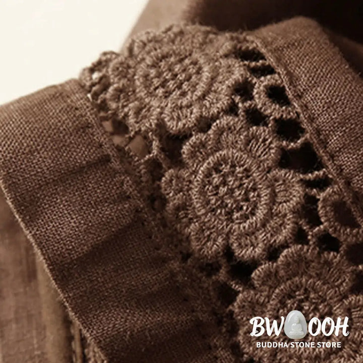 Buddha Stones Plain Color Bottom Hollow Lace Design Lace-up Cotton Women’s Shorts With Pockets - Women’s Shorts