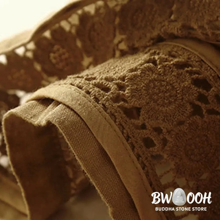 Buddha Stones Plain Color Bottom Hollow Lace Design Lace-up Cotton Women’s Shorts With Pockets - Women’s Shorts