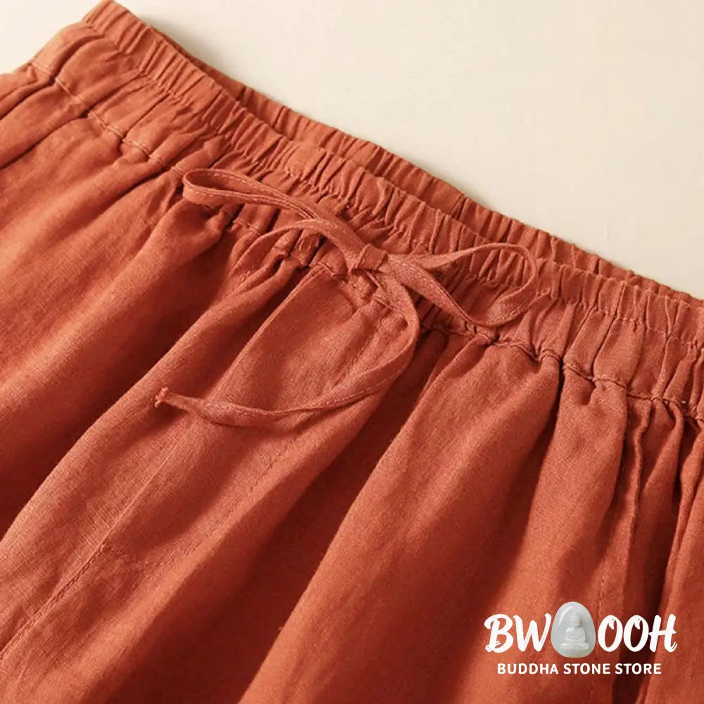 Buddha Stones Plain Color Bottom Hollow Lace Design Lace-up Cotton Women’s Shorts With Pockets - Women’s Shorts
