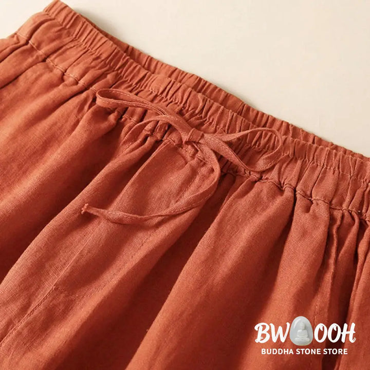 Buddha Stones Plain Color Bottom Hollow Lace Design Lace-up Cotton Women’s Shorts With Pockets - Women’s Shorts