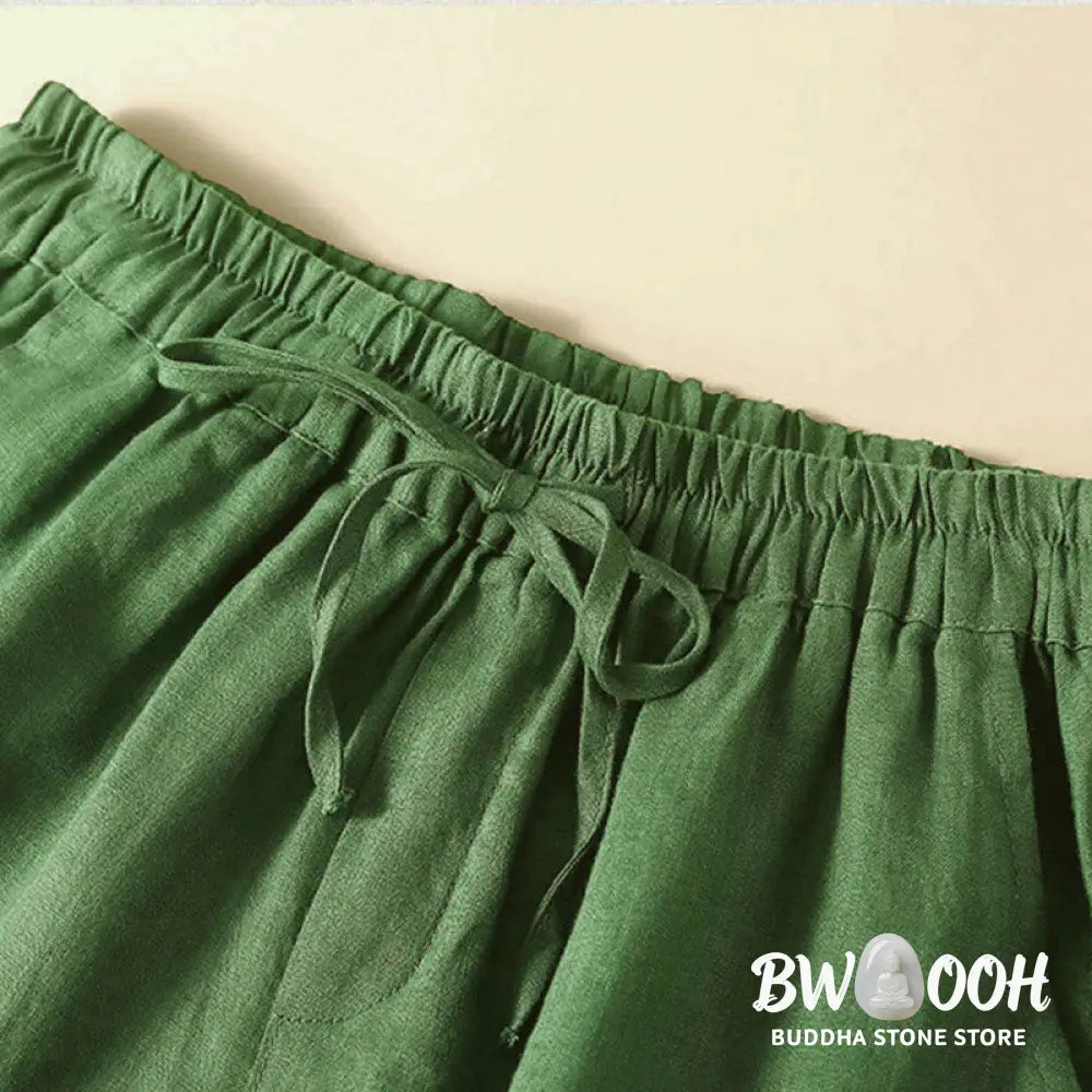 Buddha Stones Plain Color Bottom Hollow Lace Design Lace-up Cotton Women’s Shorts With Pockets - Women’s Shorts