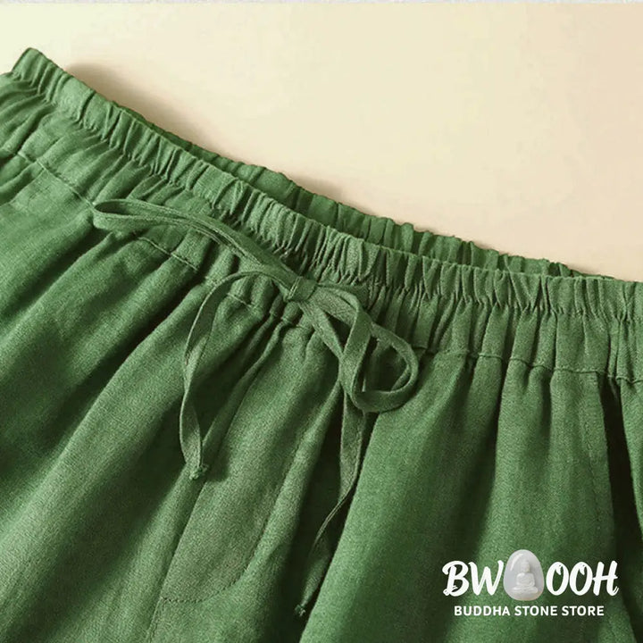 Buddha Stones Plain Color Bottom Hollow Lace Design Lace-up Cotton Women’s Shorts With Pockets - Women’s Shorts
