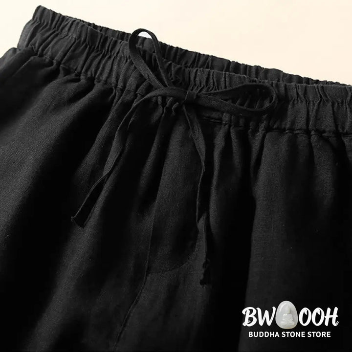 Buddha Stones Plain Color Bottom Hollow Lace Design Lace-up Cotton Women’s Shorts With Pockets - Women’s Shorts