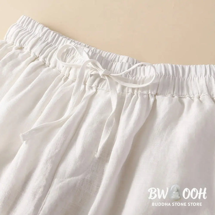 Buddha Stones Plain Color Bottom Hollow Lace Design Lace-up Cotton Women’s Shorts With Pockets - Women’s Shorts
