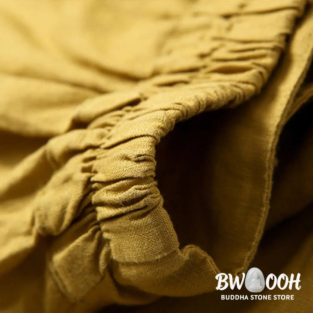 Buddha Stones Plain Color Cotton Linen High Waist Wide Leg Pants With Pockets - Women&
