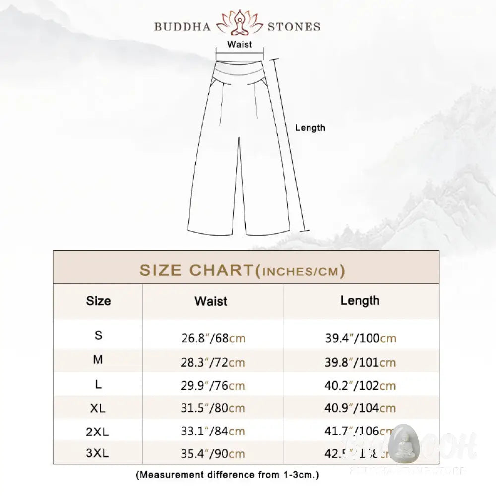 Buddha Stones Plain Color Cotton Linen High Waist Wide Leg Pants With Pockets - Women&