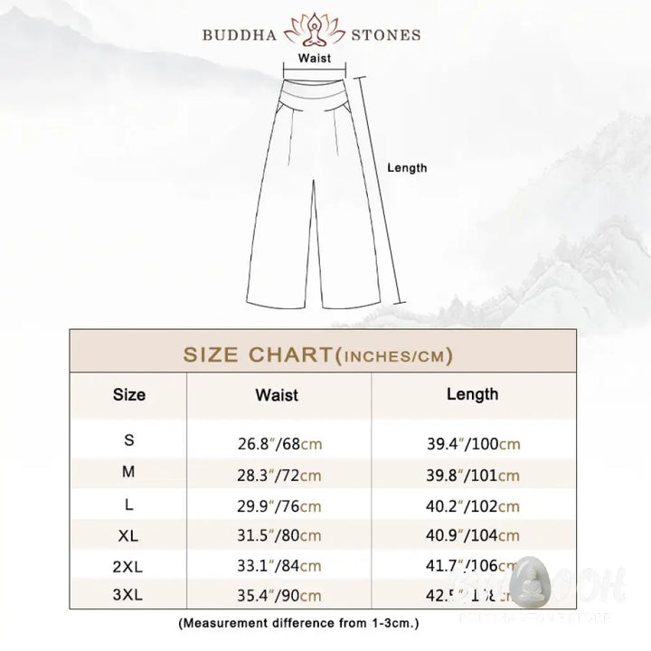 Buddha Stones Plain Color Cotton Linen High Waist Wide Leg Pants With Pockets - Women&