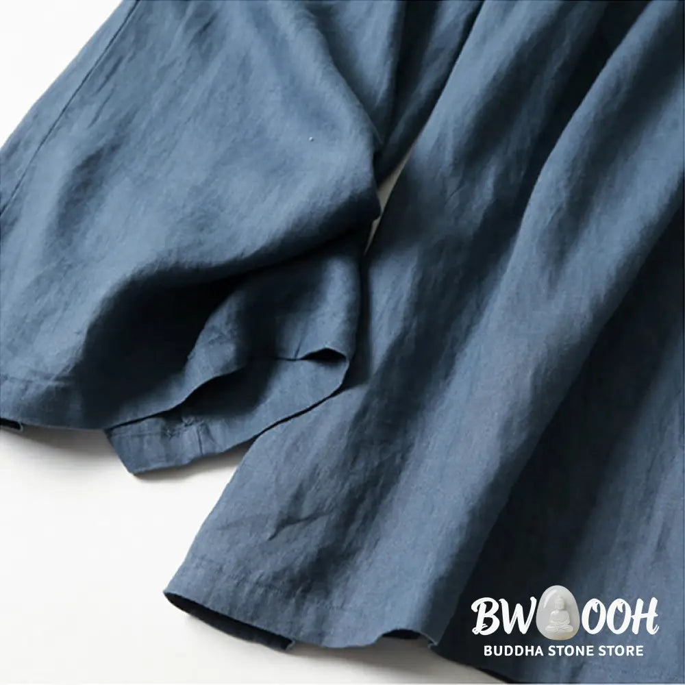 Buddha Stones Plain Color Cotton Linen High Waist Wide Leg Pants With Pockets - Women&