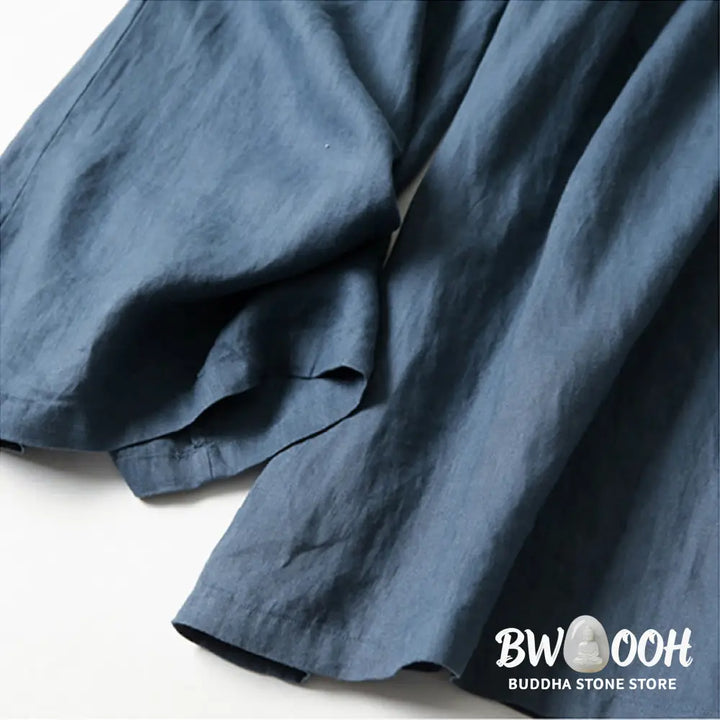 Buddha Stones Plain Color Cotton Linen High Waist Wide Leg Pants With Pockets - Women&