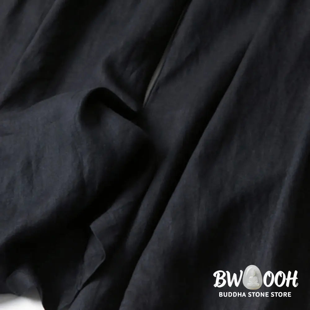 Buddha Stones Plain Color Cotton Linen High Waist Wide Leg Pants With Pockets - Women&