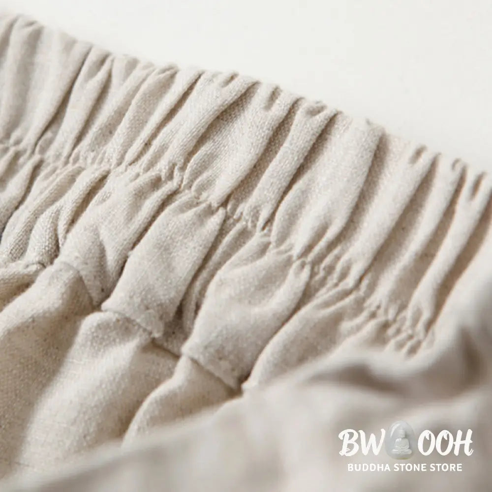 Buddha Stones Plain Color Cotton Linen High Waist Wide Leg Pants With Pockets - Women&
