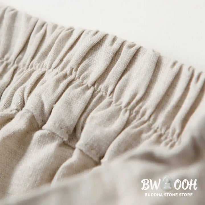 Buddha Stones Plain Color Cotton Linen High Waist Wide Leg Pants With Pockets - Women&