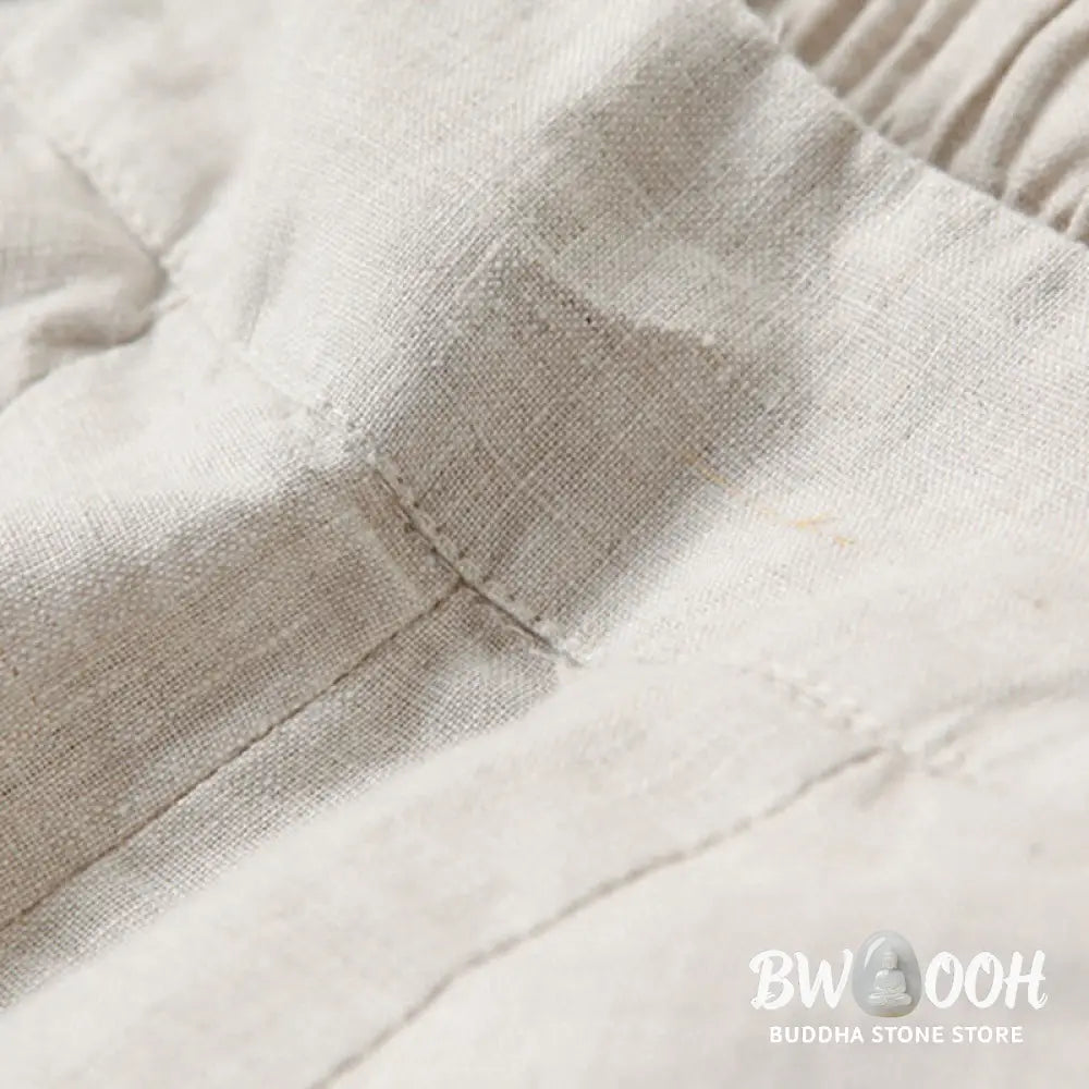 Buddha Stones Plain Color Cotton Linen High Waist Wide Leg Pants With Pockets - Women&