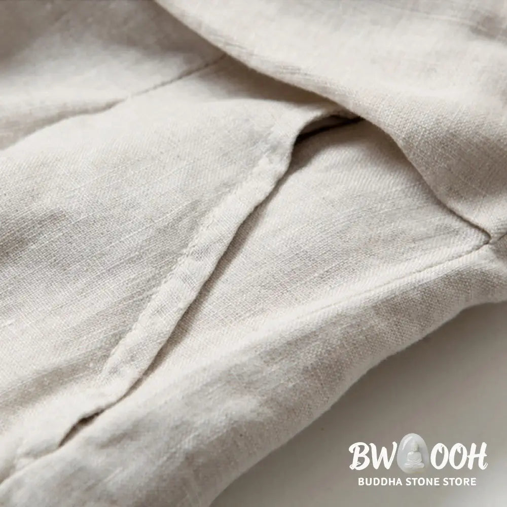 Buddha Stones Plain Color Cotton Linen High Waist Wide Leg Pants With Pockets - Women&