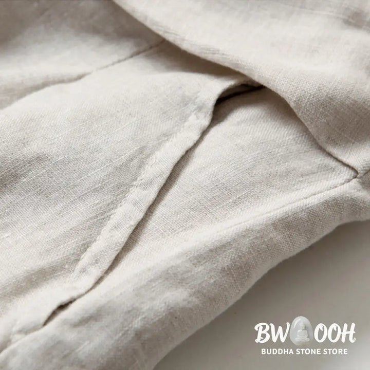 Buddha Stones Plain Color Cotton Linen High Waist Wide Leg Pants With Pockets - Women&