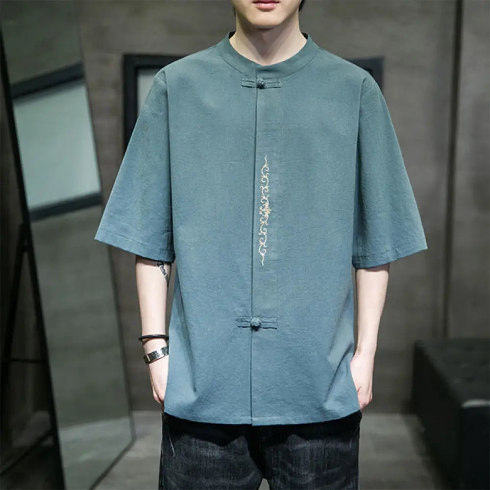 BWOOOH Plain Color Frog-Button Embroidery Men&