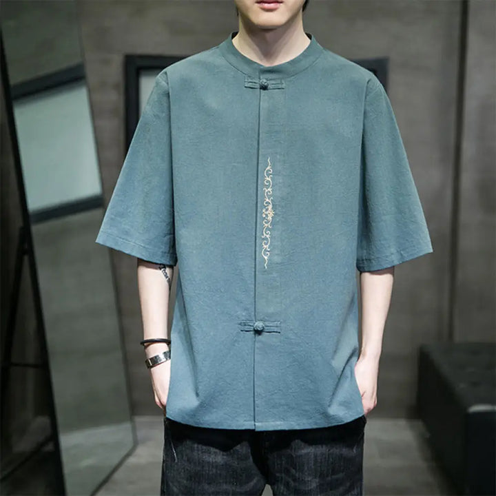 BWOOOH Plain Color Frog-Button Embroidery Men&