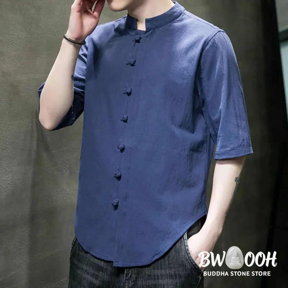 Buddha Stones Plain Color Men’s Half Sleeve Cotton Shirt - Men’s Shirts