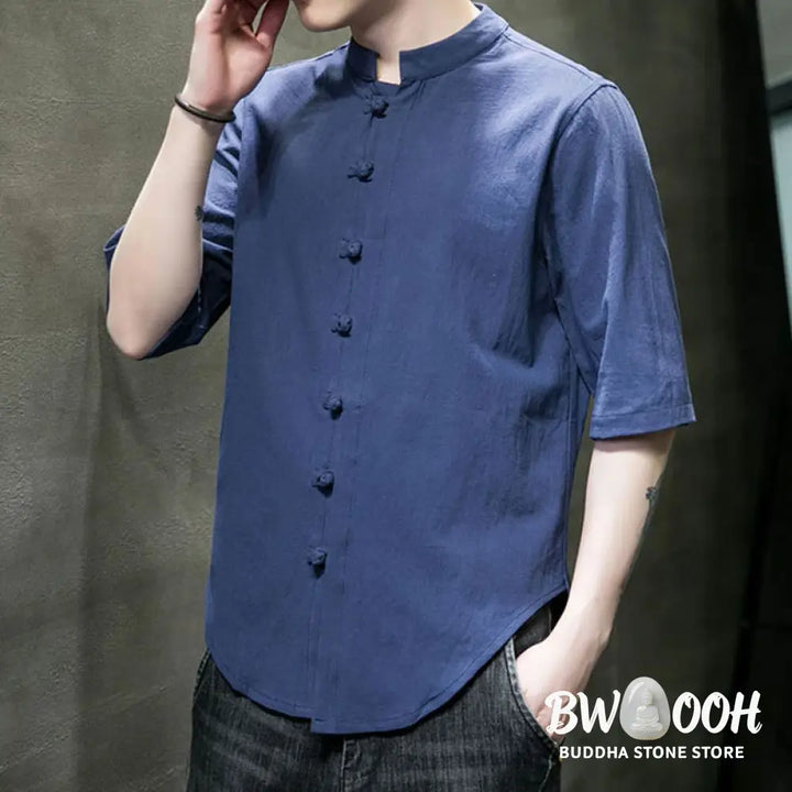 Buddha Stones Plain Color Men’s Half Sleeve Cotton Shirt - Men’s Shirts