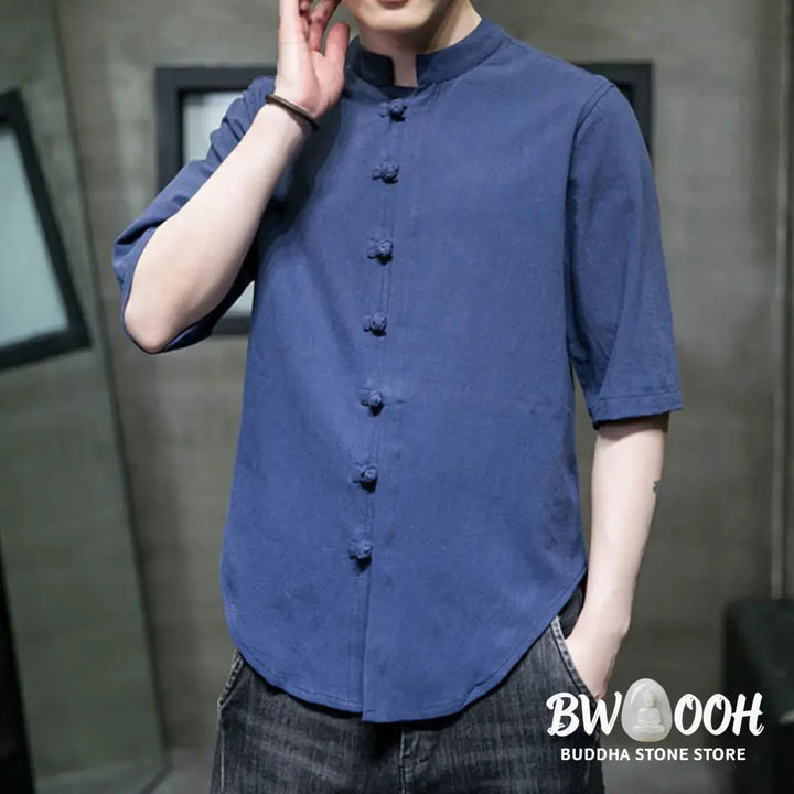 Buddha Stones Plain Color Men’s Half Sleeve Cotton Shirt - Men’s Shirts
