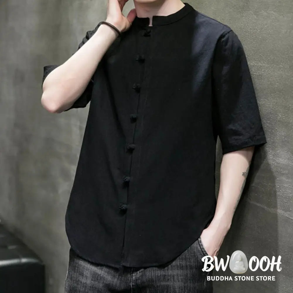 Buddha Stones Plain Color Men’s Half Sleeve Cotton Shirt - Men’s Shirts