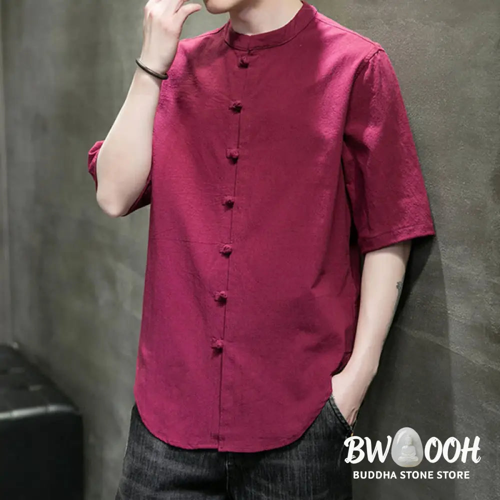 Buddha Stones Plain Color Men’s Half Sleeve Cotton Shirt - Men’s Shirts