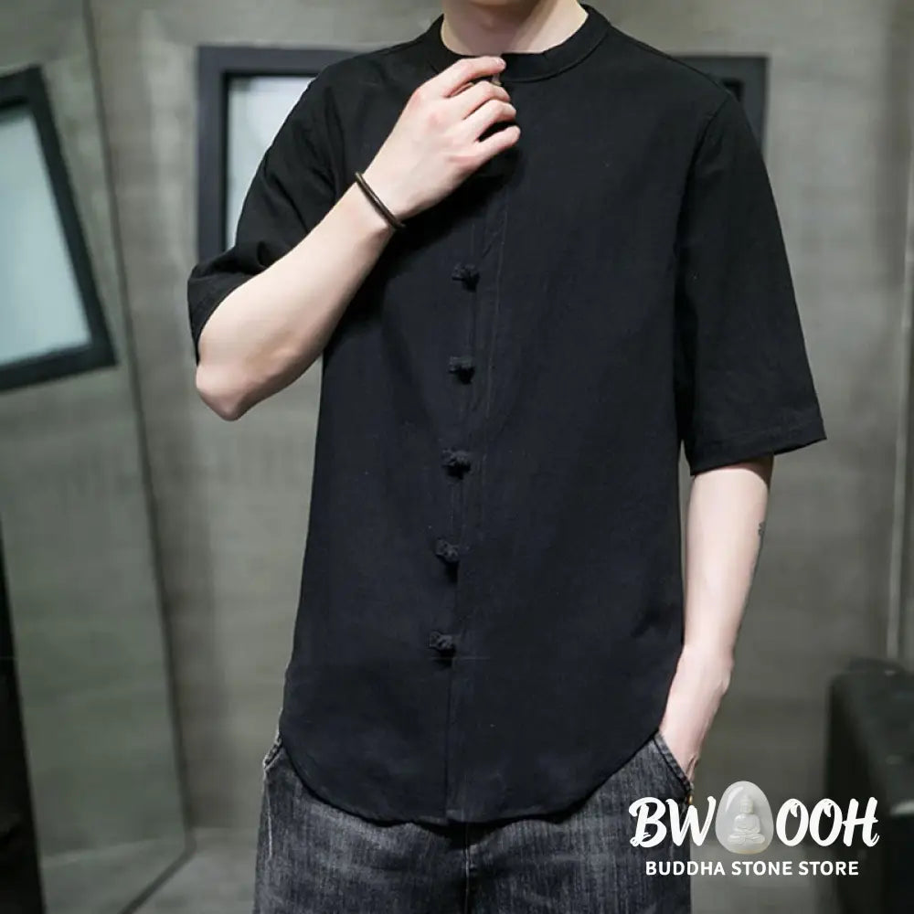 Buddha Stones Plain Color Men’s Half Sleeve Cotton Shirt - Men’s Shirts