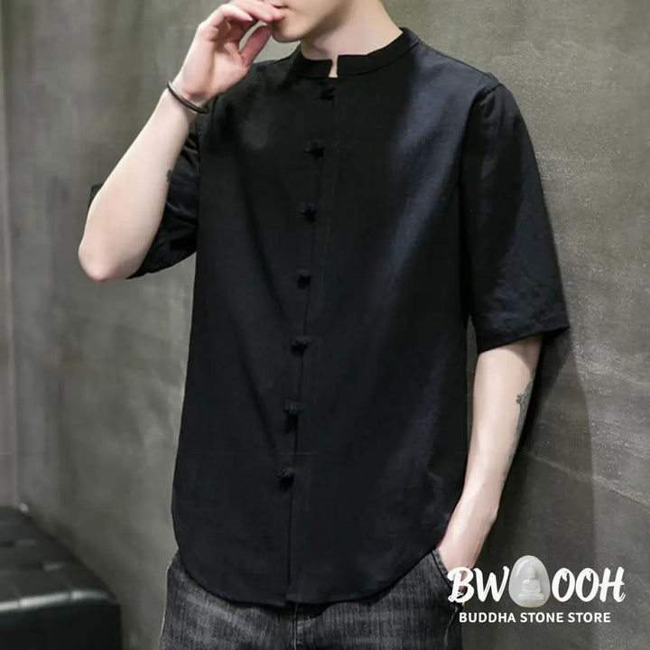 Buddha Stones Plain Color Men’s Half Sleeve Cotton Shirt - Men’s Shirts