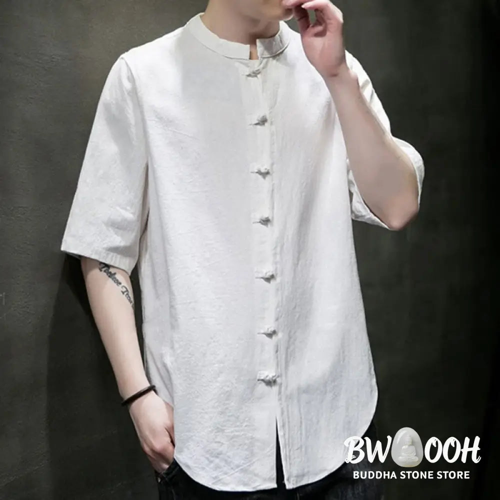 Buddha Stones Plain Color Men’s Half Sleeve Cotton Shirt - Men’s Shirts