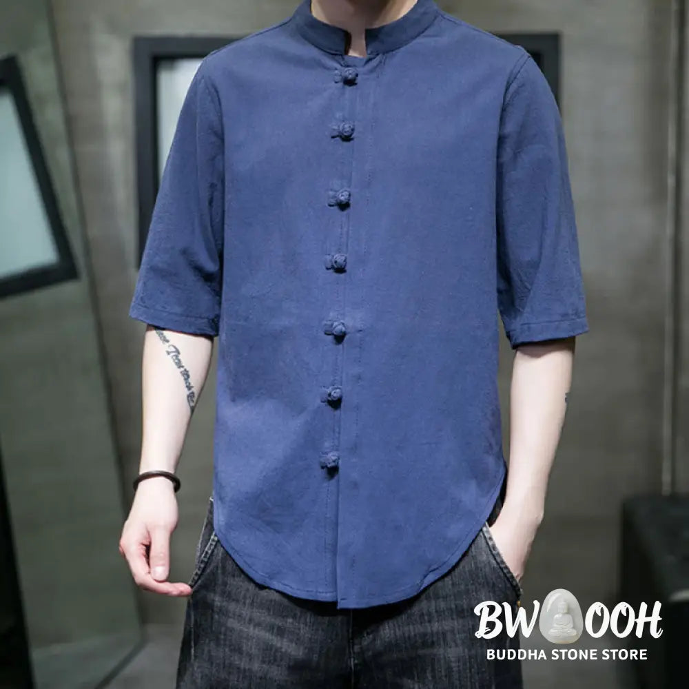 Buddha Stones Plain Color Men’s Half Sleeve Cotton Shirt - Men’s Shirts