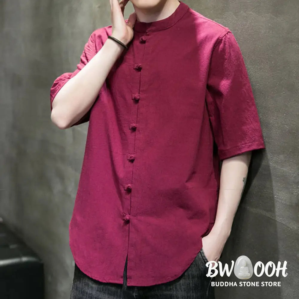 Buddha Stones Plain Color Men’s Half Sleeve Cotton Shirt - Men’s Shirts