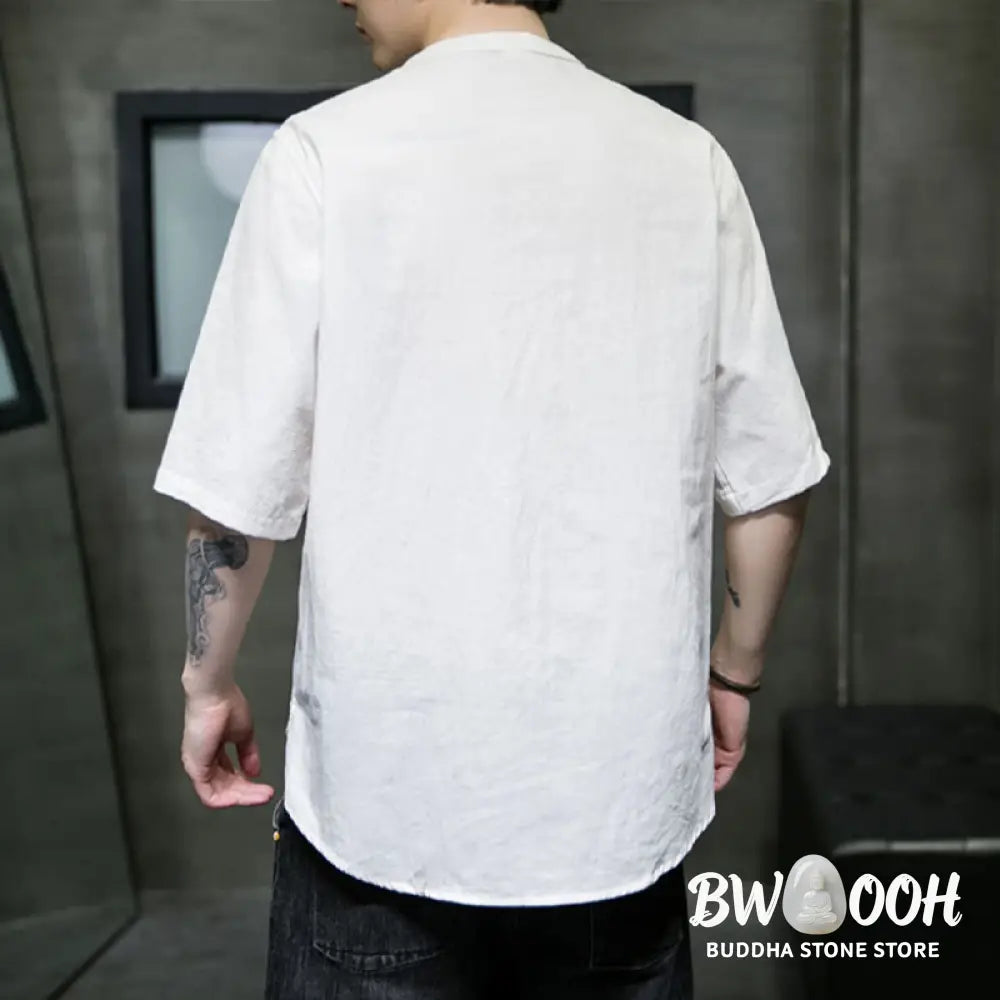 Buddha Stones Plain Color Men’s Half Sleeve Cotton Shirt - Men’s Shirts
