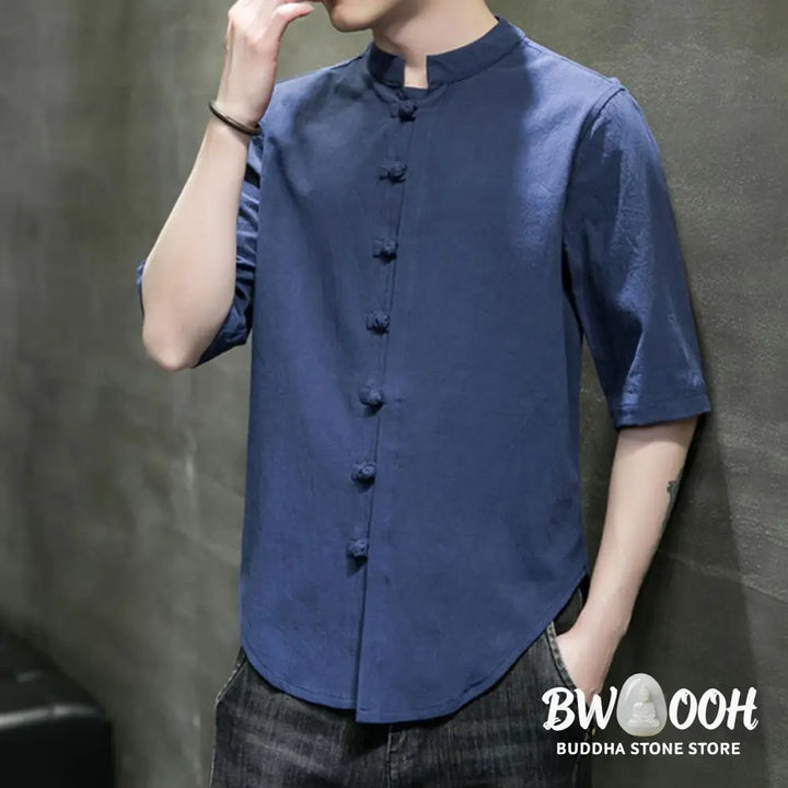 Buddha Stones Plain Color Men’s Half Sleeve Cotton Shirt - Men’s Shirts
