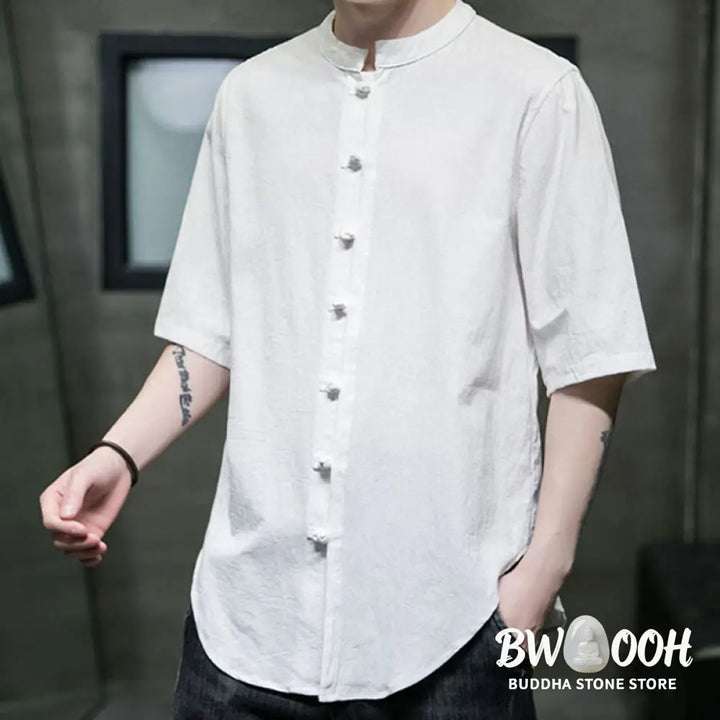 Buddha Stones Plain Color Men’s Half Sleeve Cotton Shirt - Men’s Shirts