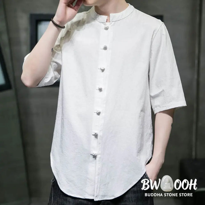 Buddha Stones Plain Color Men’s Half Sleeve Cotton Shirt - Men’s Shirts