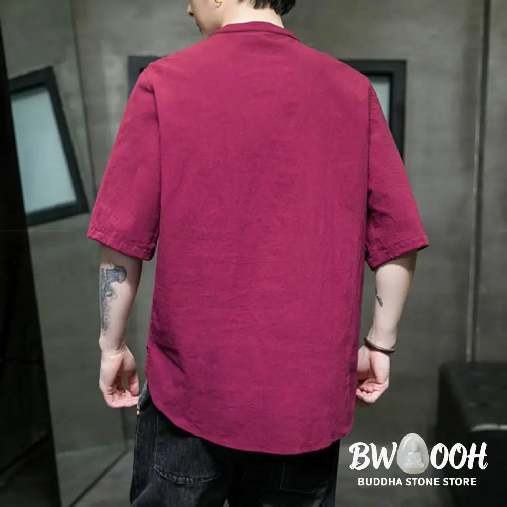 Buddha Stones Plain Color Men’s Half Sleeve Cotton Shirt - Men’s Shirts