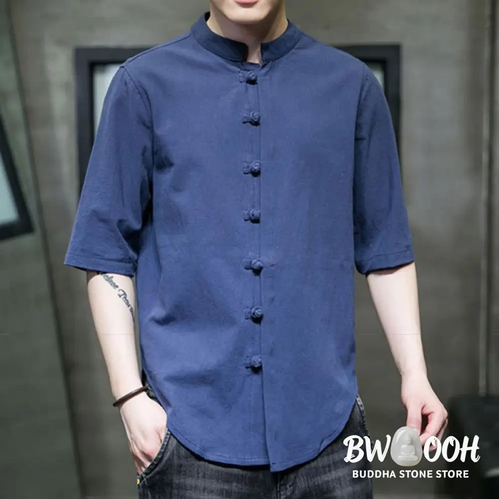 Buddha Stones Plain Color Men’s Half Sleeve Cotton Shirt - Men’s Shirts