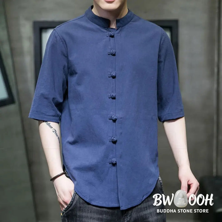 Buddha Stones Plain Color Men’s Half Sleeve Cotton Shirt - Men’s Shirts