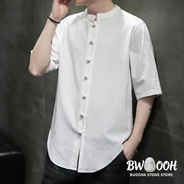 Buddha Stones Plain Color Men’s Half Sleeve Cotton Shirt - Men’s Shirts