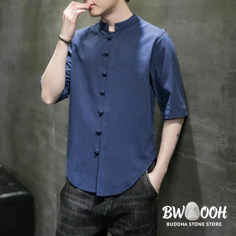 Buddha Stones Plain Color Men’s Half Sleeve Cotton Shirt - Men’s Shirts