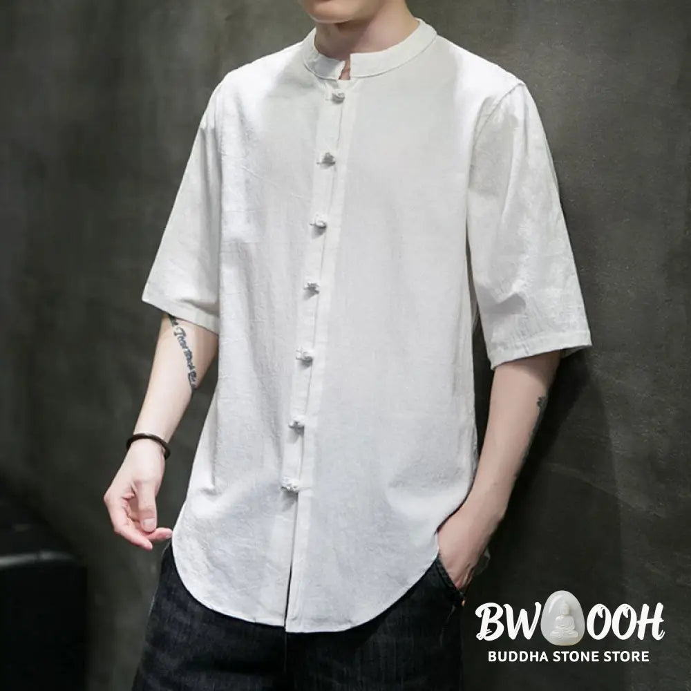 Buddha Stones Plain Color Men’s Half Sleeve Cotton Shirt - Men’s Shirts