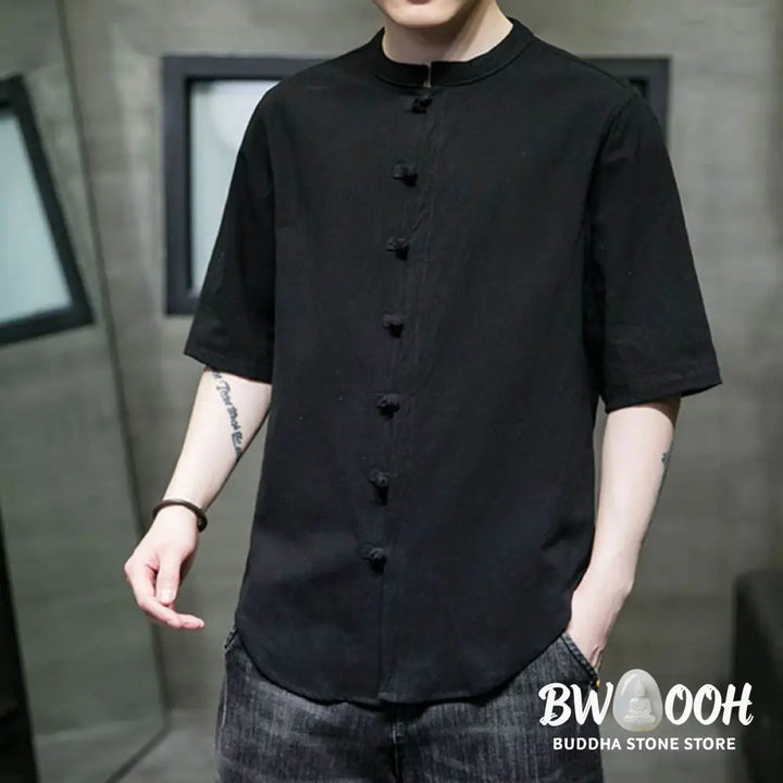 Buddha Stones Plain Color Men’s Half Sleeve Cotton Shirt - Men’s Shirts