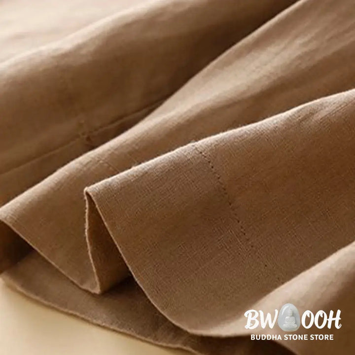 Buddha Stones Plain Color Pleated Zipper Button Cotton Linen Women’s Shorts With Pockets - Women’s Shorts
