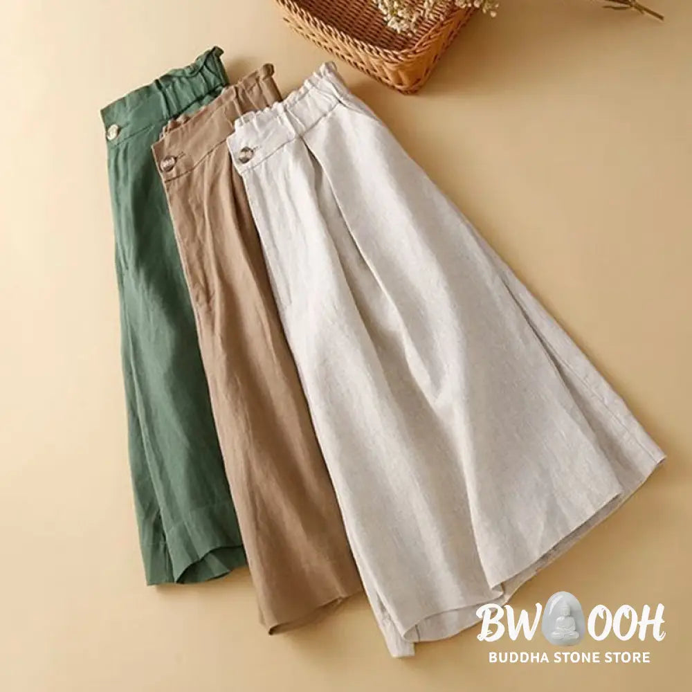 Buddha Stones Plain Color Pleated Zipper Button Cotton Linen Women’s Shorts With Pockets - Women’s Shorts
