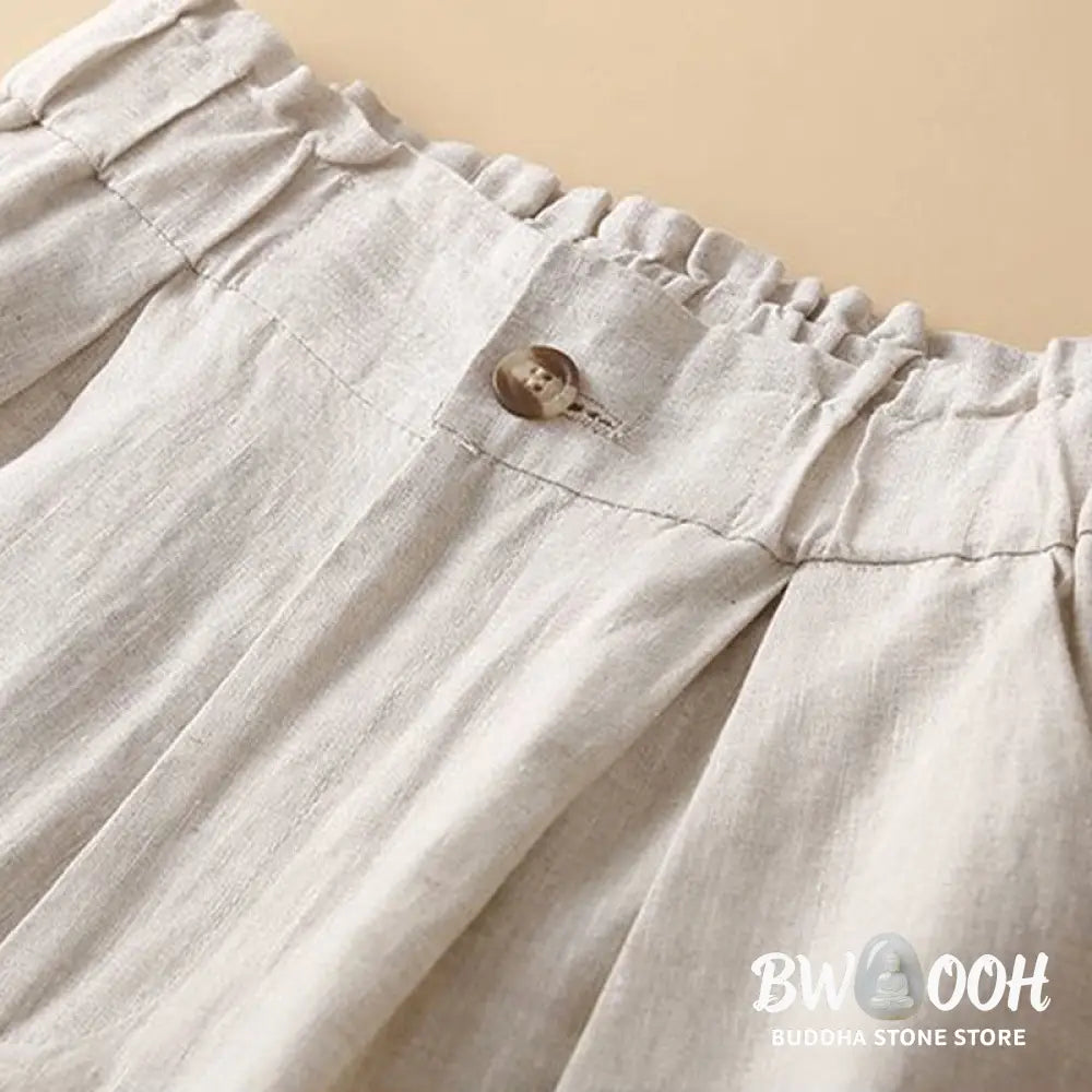 Buddha Stones Plain Color Pleated Zipper Button Cotton Linen Women’s Shorts With Pockets - Women’s Shorts