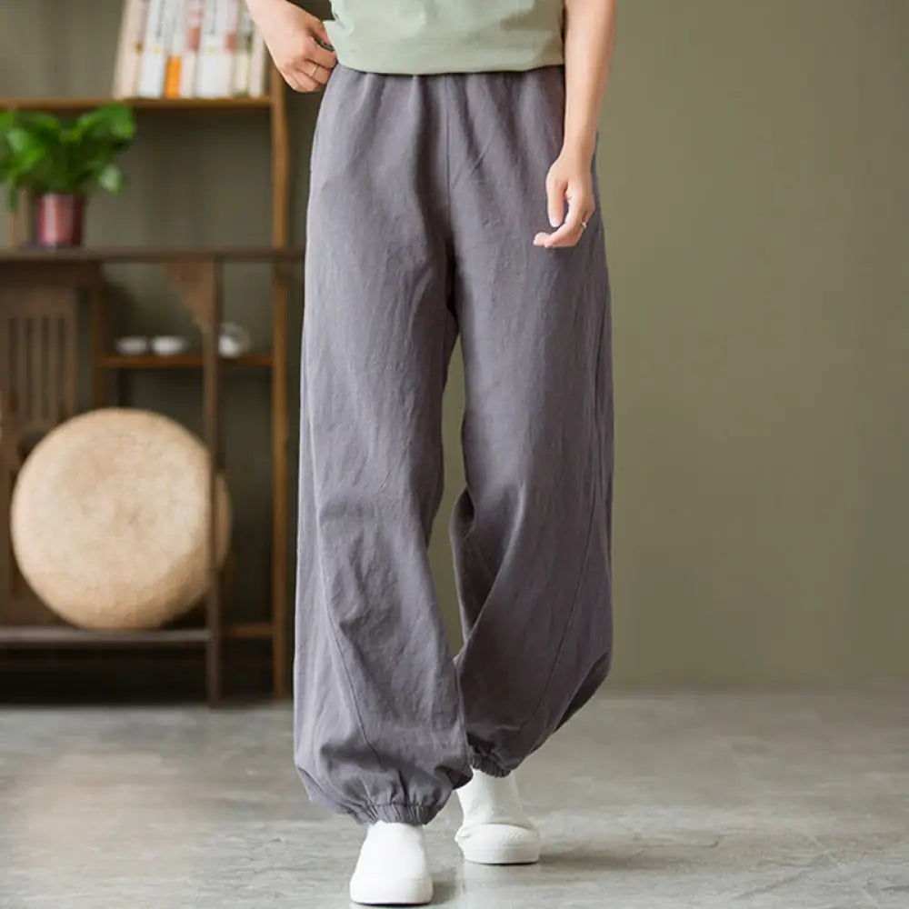 BWOOOH printed yoga pants - Plain Color Ramie Linen Cotton Pants Wit