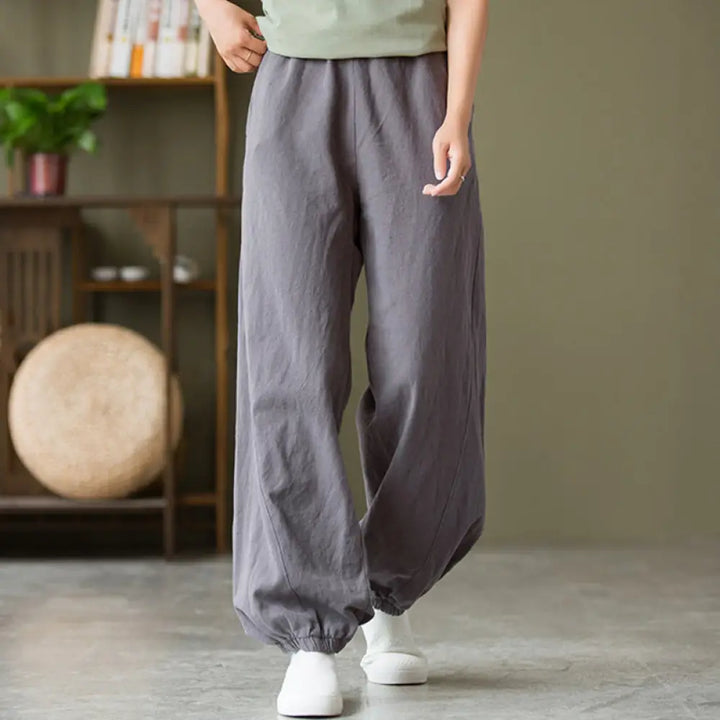 BWOOOH printed yoga pants - Plain Color Ramie Linen Cotton Pants Wit