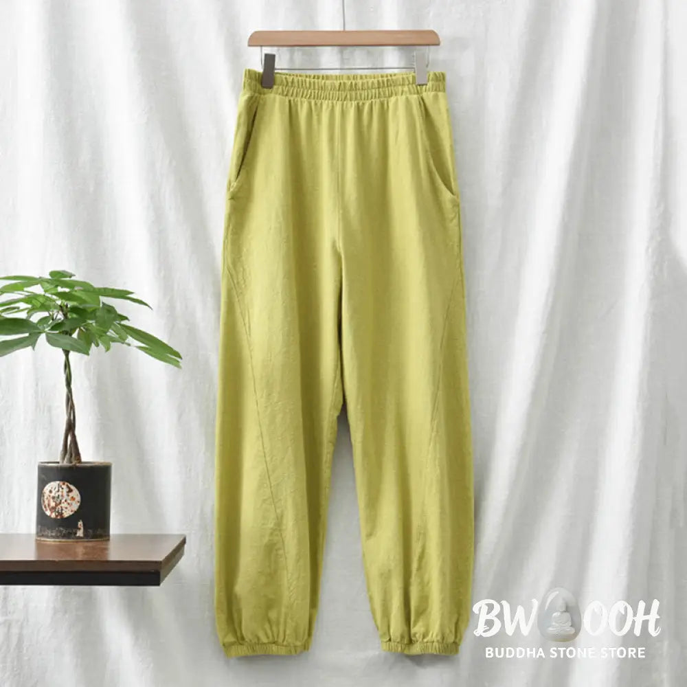 Buddha Stones Plain Color Ramie Linen Cotton Pants With Pockets - Women’s Pants