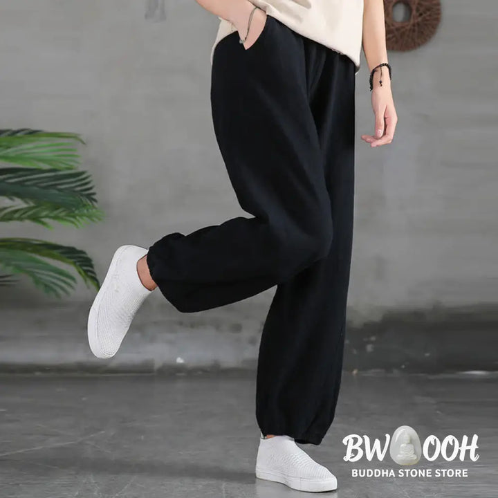 Buddha Stones Plain Color Ramie Linen Cotton Pants With Pockets - Women’s Pants